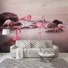 Anpassad alla storlekar väggmålning 3d Sunset Lake Pink Birds Landscape Wall målning vardagsrum sovrum papel de parede tapeter