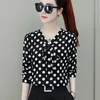 Muszka z długim rękawem Blusa V Collar Polka Dot Bluzki Koszula Casual Nowe Kobiece Eleganckie Kobiety Topy Camisas Mujer Lj200810