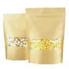 100 pcs/lot sac à biscuits en papier artisanal, 22*30 cm sac en papier Kraft debout avec fromage anti-poussière transparent