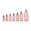 Roze glazen druppelaar fles 5-100 ml aromatherapie vloeistof essentiële basis parfumbuizen massage olie pipet navulbare flessen