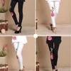 M L XL XXL 3XL Leggings Branco Black Bordado Para As Mulheres Primavera Outono Flores Boêmio Bordado Piper Calça étnica Calças 201228