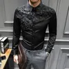 Spring Autumn Lace Split Floral Shirt Men Long Sleeve Frisyr svart vit manlig skjorta Camisa Social Masculina Slim Fit V3101301B