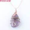 Wojiaer Natural Stone Copper Wire Wrap 펜던트 불규칙 비드 여성을위한 장미 금 목걸이 남성 Reiki 치유 보석 선물 Bo915