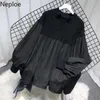 Women's Sweaters Naploe Fall Clothes Vintage Women Patchwork Tops Knit Pullovers V-neck Lantern Sleeve Pleated Sweater Plus Size Pull