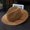 GEMVIE Nouvel Été Panama Chapeaux Évider Paille Pour Hommes Femmes Ruban En Cuir Large Bord Soleil Chapeau De Plage Jazz Cap Fedora Y200602