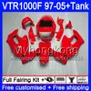 Honda SuperHawk用ボディ+タンクVTR1000F 97 98 Gloss Red Hot 02 04 04 05 56hm.125 VTR1000 F VTR 1000 F 1997 2002 2002 2004 2004 2005フェアリング