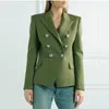 고품질의 새로운 패션 디자이너 블레이저 자켓 여성 사자 금속 버튼 더블 브레스트 블레이저 외부 코트 그린 201102