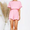 Playsuit Rompers Womens Overaller Women Playsuits 2020 Streetwear Romper Summer Lace-up Short Sleeve T200704