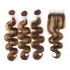 Ishow Highlight 4/27 Human Hair Bundles With Closure Body Wave Virgin Extensions 3/4pcs Swiss Lace Colored Ombre Wefts