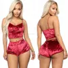 Mode vrouwen sexy fluwelen pyjama sets dames kant v-hals crop tops shorts 2 stks nachtkleding lingerie pyjama sets rra3680