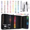 72pcs Crayons de couleur en bois Set Profession Artistes Aquarelle Croquis Croquis Kit de dessin Zip-Up Coloring Crayons pour enfants 201102