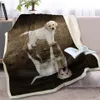 BlessLiving Pug Sherpa Cobertor em camas Animal lance cobertor para crianças cão reflexão colecionada 3d francês bulldog sofa capa 201222