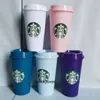 Starbucks 24oz/710ml Plastic Tumbler Reusable Black Drinking Flat Bottom Cup Pillar Shape Lid Straw Mug Tumblers