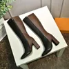 Botas de tacón alto para mujer de lujo de nueva moda, material de cuero suave, cómodo y elegante, botas de caballero para mujer de 15 pulgadas, tela estampada, tamaño 35-42