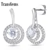Moissanite Diamond Drop Kolczyki 14K 585 Biały Złoty 5mm Centrum Kamień Okrągły w kształcie akcentami dla kobiet Push Back Transgems Y200620
