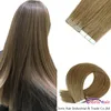 Straight Pu Skin Weft Adhesive Hair Seamless Tape In Remy Human Hair Extensions #8 Medium Ash Brown Natural Hair Double Sided Tape On 20pcs