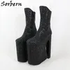 Sorbern 26cm Boots Boots Talon Femmes Sequins noirs paillettes Chaussures à talons pour la drag queen.