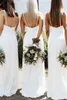 Eenvoudige Boheemse schede bruidsmeisje jurken voorste spaghetti bandjes strand bruiloft gastjurken meid van eer jurken boho-gewaden