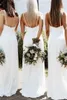 Simple Bohemian Sheath Bridesmaid Dresses Front Slit Spaghetti Straps Beach Wedding Guest Dresses Maid of Honor Gowns Boho Robes