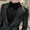 Pelliccia da uomo in pelle di serpente tatuaggio PU giacca in ecopelle cappotto business casual pelle di serpente stile giacca slim giacche uomo nero