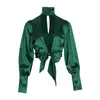 TwotWinstyle Backless Shirts Turtleeck Lantern Long Sleeve Bowknot Sexy Party Blouse Kobieta Summer Fashion 201201