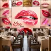 Custom Mural Wallpaper 3D Red Lips Creative Poster Photo Wall Painting KTV Bar Makeup Shop Background Decor Papel De Parede