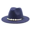 フェドーラハット女性ソリッドエレガントパールベルトバックルクラシック冬の女性帽子ピンクの魅惑的な結婚式フォーマルフェルト帽子womens7950681