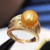 Cluster Rings D908 Pearl Ring Fine Jewelry 925 Sterling Silver Round 10-11mm Fresh Water Golden Pearls For Women Presents1