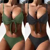 Kvinnors badkläder Sexiga Kvinnor Bikini 2022 Solid Push Up Baddräkt Kvinna Biquini Brazilian Set Beachwear Badkläder Simning