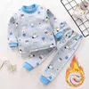 2 pcs inverno roupas crianças térmicas conjunto de roupas íntimas mais veludo 1-6y meninos bebê engrossar criança criança roupas kids pijamas terno 211224