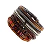 Male Female Fashion Wooden Beads Wax Cord Leather Braided Bracelets 5pcsset PSL129 Punk Style Multielement Hip Hop Rock Jewe4252553