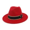 Unisex Panamá lã sentiu fedora chapéus com fita decoração moda apartamento borda jazz formal top chapéu chapéu de coco derby para homens mulheres t200118