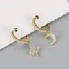 Orecchini firmati Hoop Huggie 925 S925 Sterling Silver Star MoonChristmas gioielli di lusso asimmetrici femminili