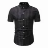 Heren Casual Shirts Verticale Strepen voor Mannen Mode Splice Korte Mouw Shirt Revers Button Down Jurk Business Chemise