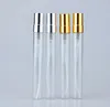 5ml 10ml transparent glassprayflaska Tom klar påfyllningsbar parfymfördelare med guld silverlock bärbara provglasflaskor