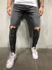 Heren Slim Fit Gescheurde Jeans Heren High Street Mannen Verontruste Denim Joggers Broek Kniegaten Rits Designer Gewassen Potlood Jeans249N