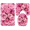 3pcs Set Pink Roses Pattern Bath Anti Slip Shower and Toilet Mat Bathroom Products 201211239N