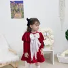 Dziewczyny świąteczna sukienka dla dzieci z koralikami kokarta kokardka