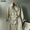 Toppies 2020 Новое прибытие длинное пальто женщины с двойной грудью Slim Trench Coat Corean Outwear T200810