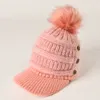 Tricot hiver chaud polaire doublé bouton chapeau casquette boule de fourrure chapeau de baseball casquettes de crâne avec bord femmes chapeaux accessoires de mode sera et sableux