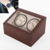 Automatische horloge winderdoos, 4 + 6 lederen roterende display box luxe opbergkoffer (VS voorraad) (bruin)