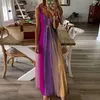 Sexy New Womens Beach V-cou robe licou avec dégradé coloré Casual Dress Street Style Robes Chemise Jupe Grande Taille S-5XL