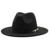 Şapka düğün tokası moda fedora şapkaları erkekler geniş ağzına kadar yün deri bant ile sonbahar kış pembe büyüleyici kadın şapkalar202z