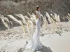 2021 Alta Abiti da sposa in pizzo collare lunghe maniche Appliques Abiti da sposa su ordine Hollow Indietro sweep treno abito da sposa Mermaid