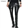 メンズパンツ卸売 -  Moruancle Men Skinny Faux PUレザーShiny Black Trouser NightclubステージパフォーマンスシンガーダンサースエードジョギーSTR