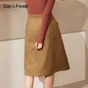 SAMSTREE Autumn Winter Women Saias Suede Aline saias femininas solteiras de peito elegante Camelo Lady Skirts T200113