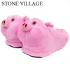 Stone Village White Pink Pig Animal Prints Cotton Home Plush Winter Winter Indoor Shoe Slippers Shoes Plus Size Y20010 29 S