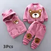 Bear Leader Baby Boy's kleding katoen warm pak cartoon plus fluwelen gewatteerde trui baby meisje kleding hooded vest driedelig lj200916