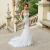 2022 Sweetheart Syrenka Suknie Ślubne Wykwintne Koronki Appliqued Sweep Pociąg Czeski Bridal Sukienka Sexy Backless Długie Rękawy Ogród Brides Vestidos de Novia