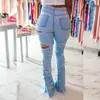 Tsuretobe Ripped For High Waisted Streetwear Bell Bottom Fashion Flare Jeans Tall Women Clothing 201106